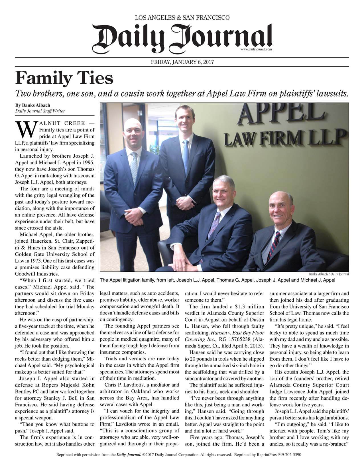 Appel Law Firm Featured in Daily Journal Appel Law Firm